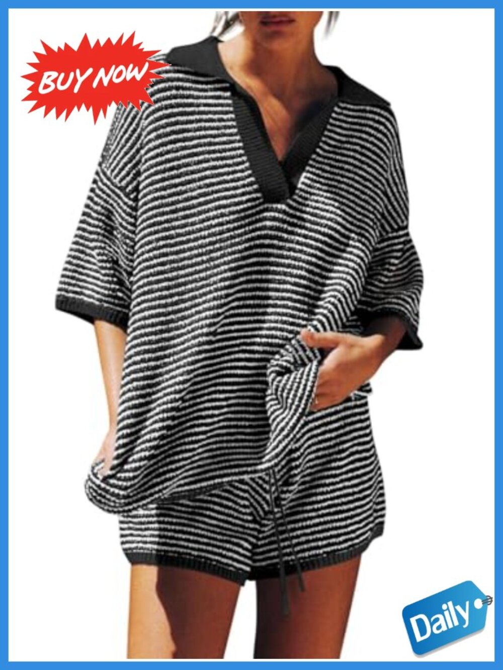 Women's V Neck Knit Top Drawstring Shorts 2 Piece Lounge Set Casual Travel